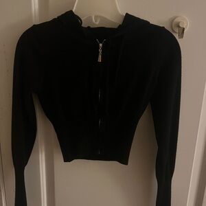 Black Knitt Crop Zip Up Hoodie